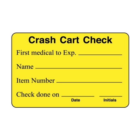 Crash Cart Check/First Medical To Exp. 1-3/4 X 2-3/4 Yellow W/Black